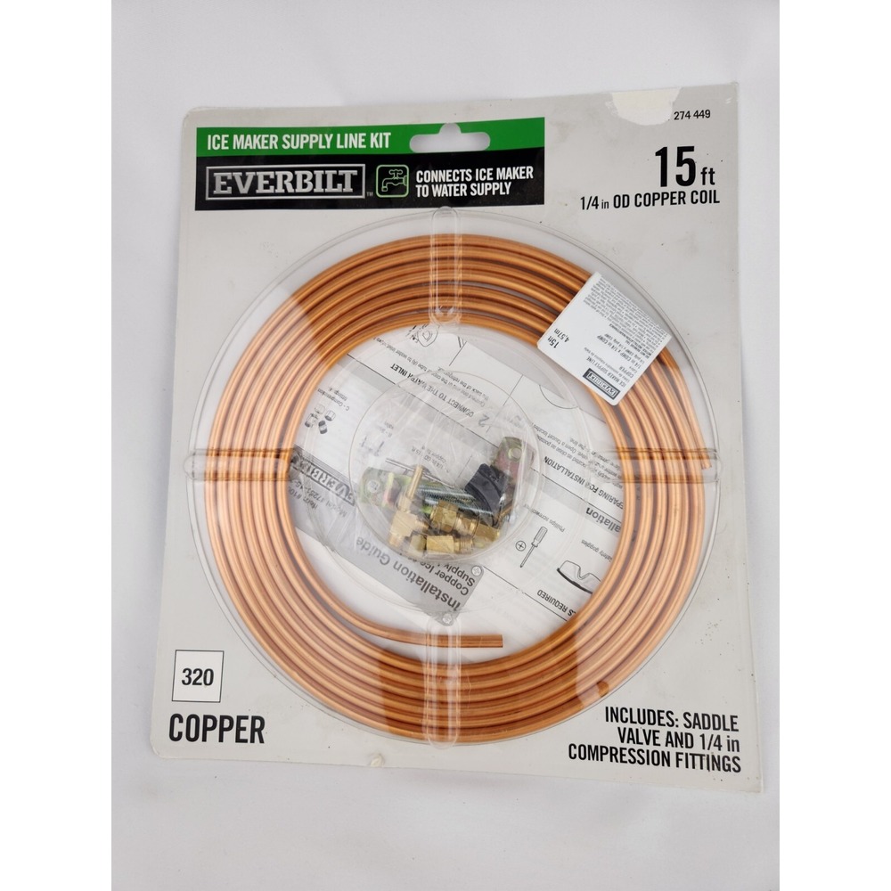 NEW Everbilt 1/4 in. x 15 ft. Copper Ice Maker‎ Supply Line Installation Kit DIY